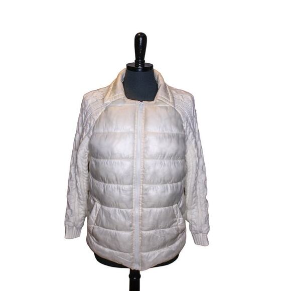 Andrew Marc Marc New York Puffer Jacket Cable Knit Sleeves White XS - Picture 1 of 4